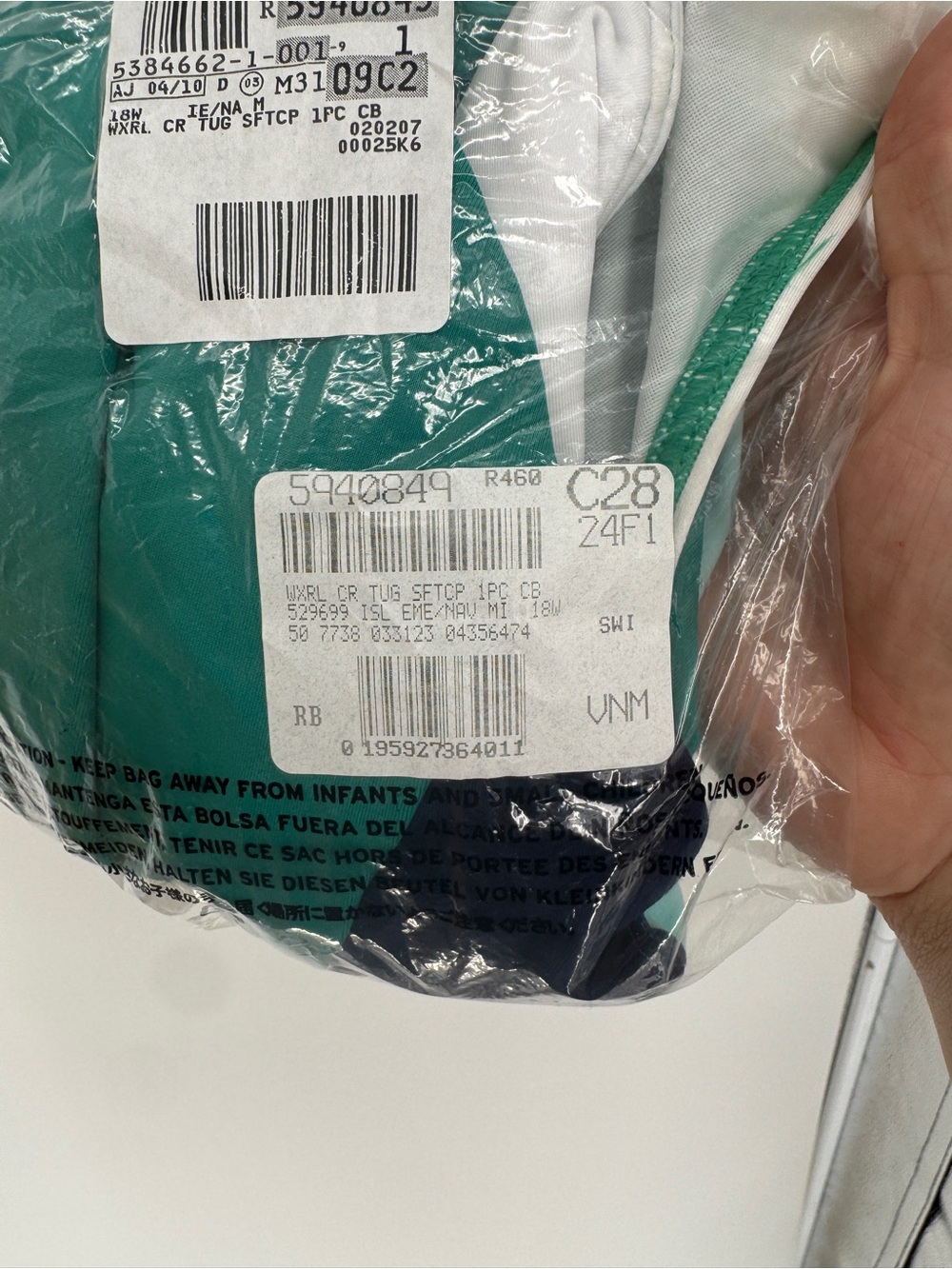NWT Lands End 18W Long Colorblock One-Piece Swimsuit in Teal, Mint & Navy 0122 - Picture 4 of 5